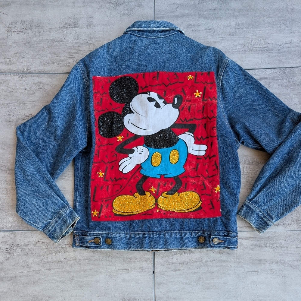 Vintage Mickey & Co JG Hook Mickey Sequin Denim Jean Jacket Medium